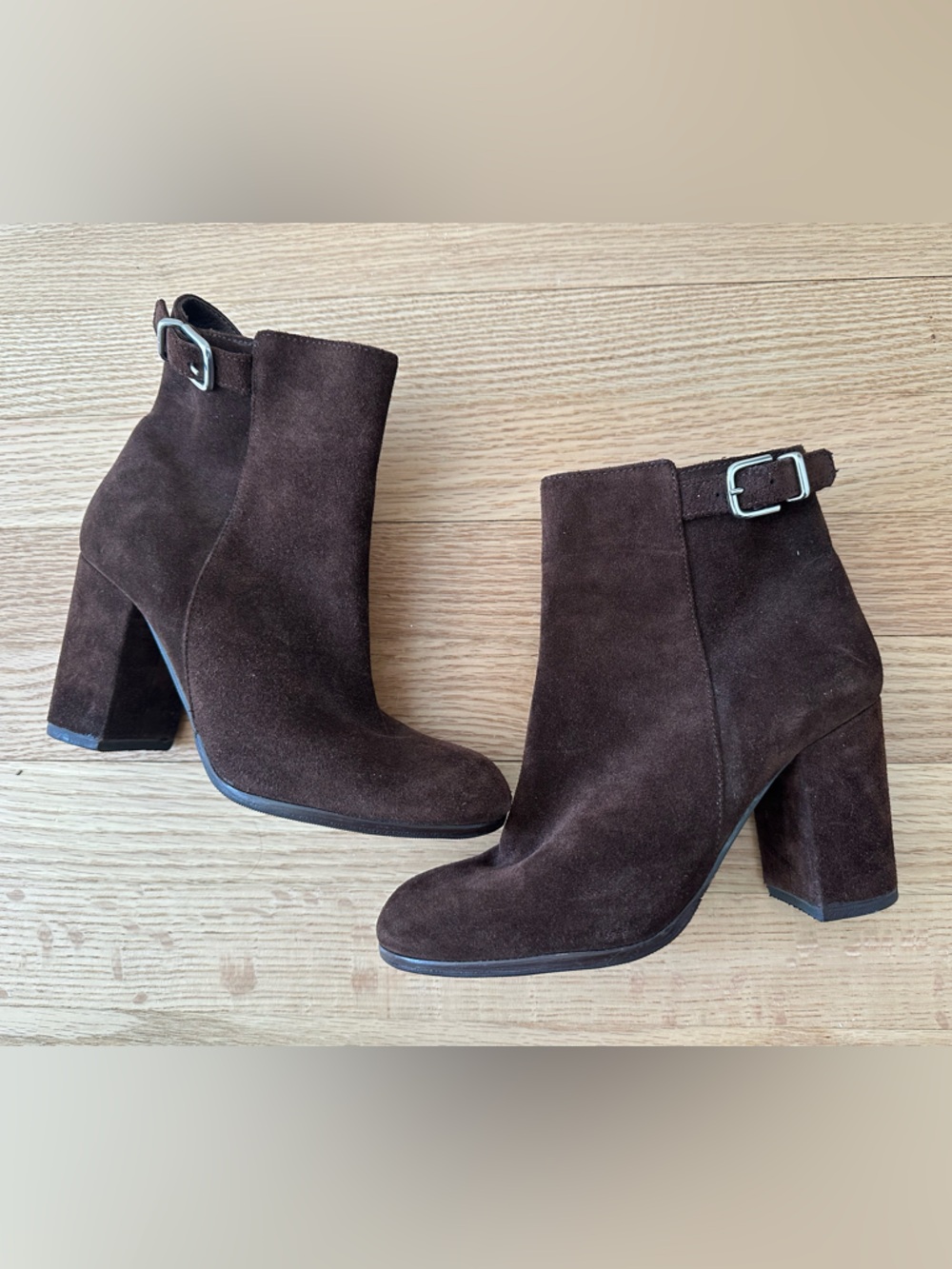 J.Crew Brown Suede Ankle Boots Block Heel Buckle Booties Size 6